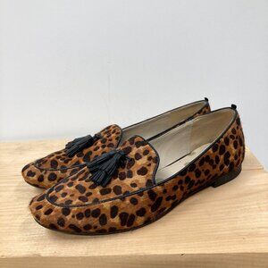 Boden‎ Ines Loafers, Size 6, 36.5 Leather Calf Hair Animal Print Tassels Flats